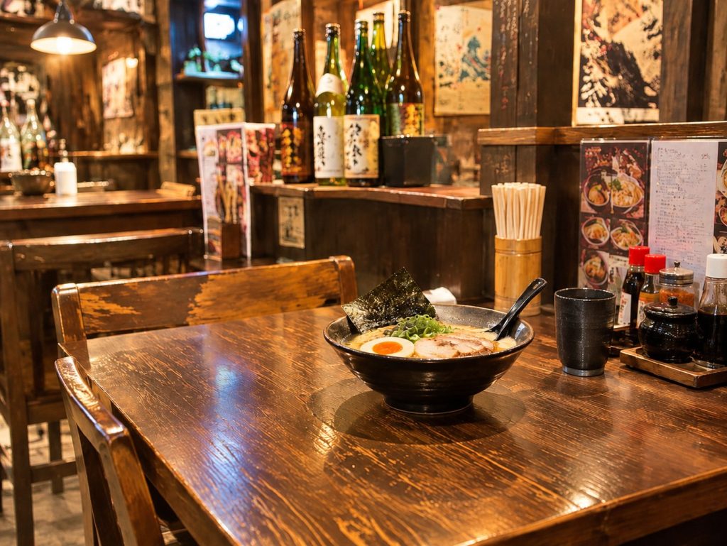 The same scene brightened: the table, the bowl and the background shelves are now clearly visible.