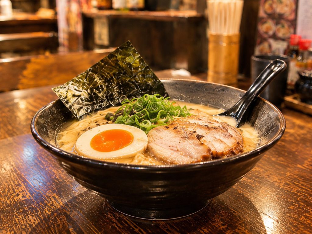 The same ramen photographed much closer, the bowl now filling most of the frame.