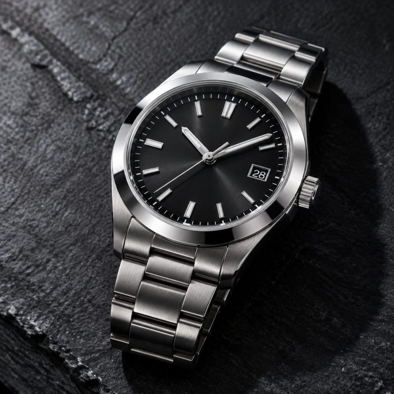 Steel watch on slate