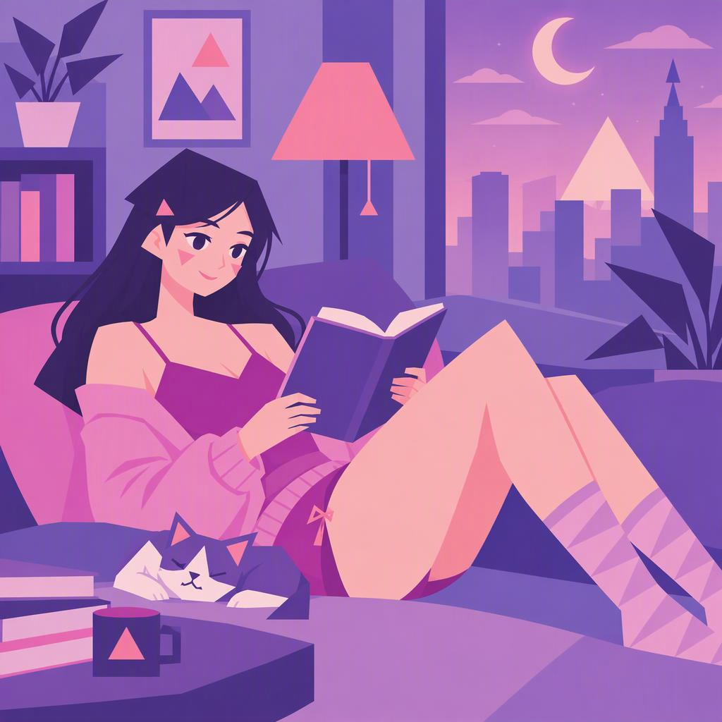 Flat illustration cover, after “Add a crescent moon in the upper corner”