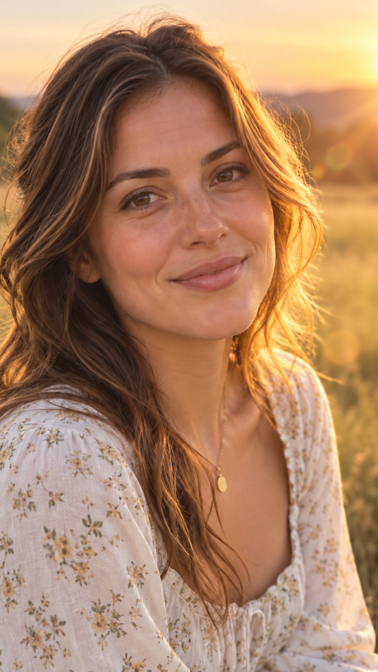 Golden hour portrait, after “Add a soft lens flare on the right side”