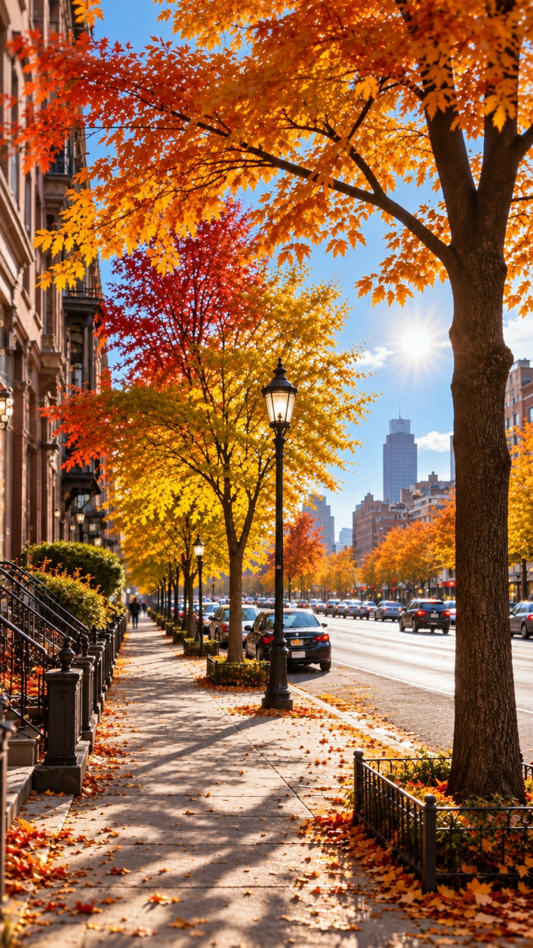 Autumn city street, after “Swap evening light for bright midday sun”