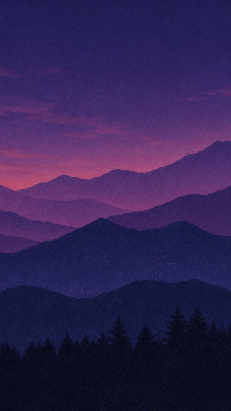 Layered mountain poster, after “Swap dawn lighting for deep purple twilight tones”