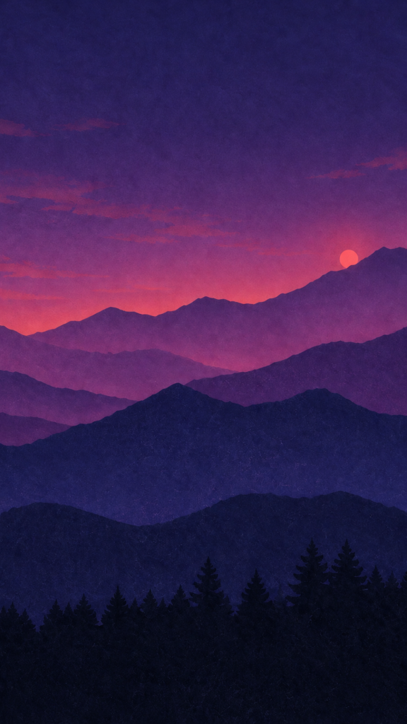 Layered mountain poster, after “Add a small minimalist sun disc just above the highest ridge”