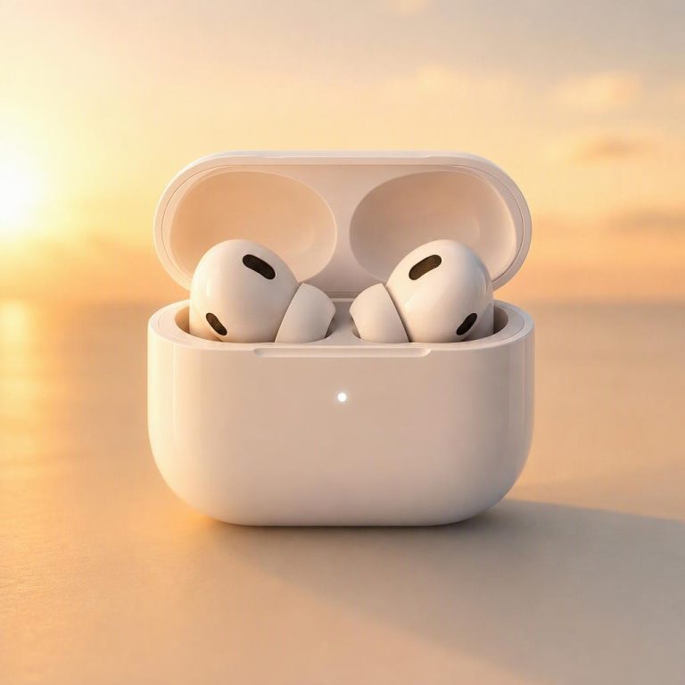 Earbuds on seamless, after “Change to warm golden hour lighting”