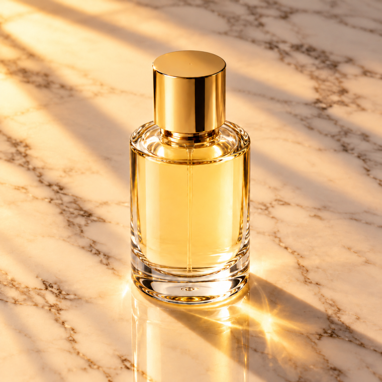 Cosmetics on marble, after “Change lighting to warm golden hour tones”