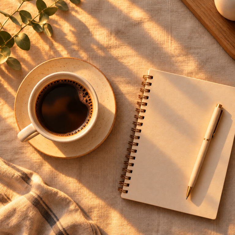 Coffee flat lay, after “Add a soft shadow”