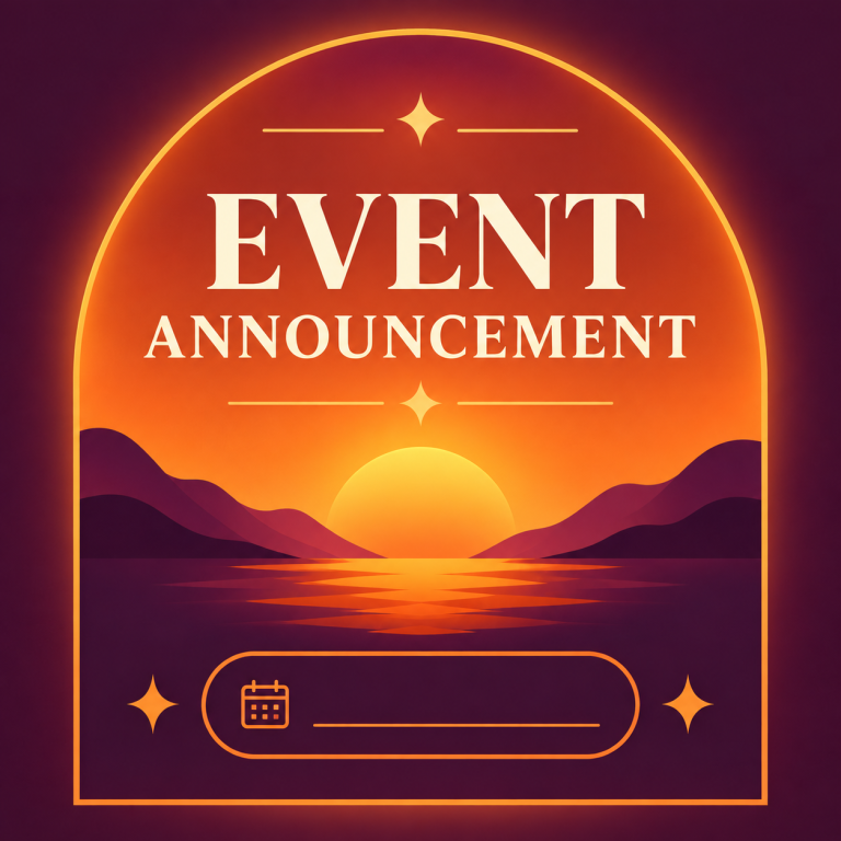 Event announcement tile, after “Add a soft radial gradient glow to the orange arch”