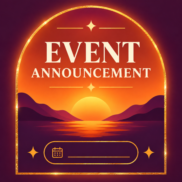 Event announcement tile, after “Add subtle gold foil texture accents along the arch border”