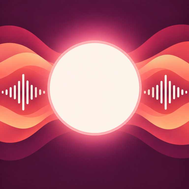 Podcast cover backdrop, after “Shift the waveform bands to warmer coral tones”